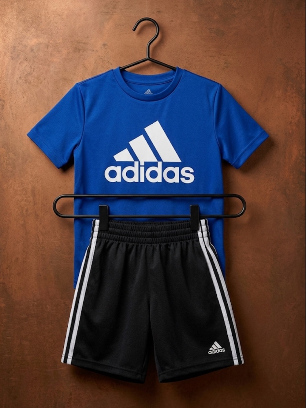 Adidas Boys 2-Piece Athletic Short Set Royal Blue Black Size S